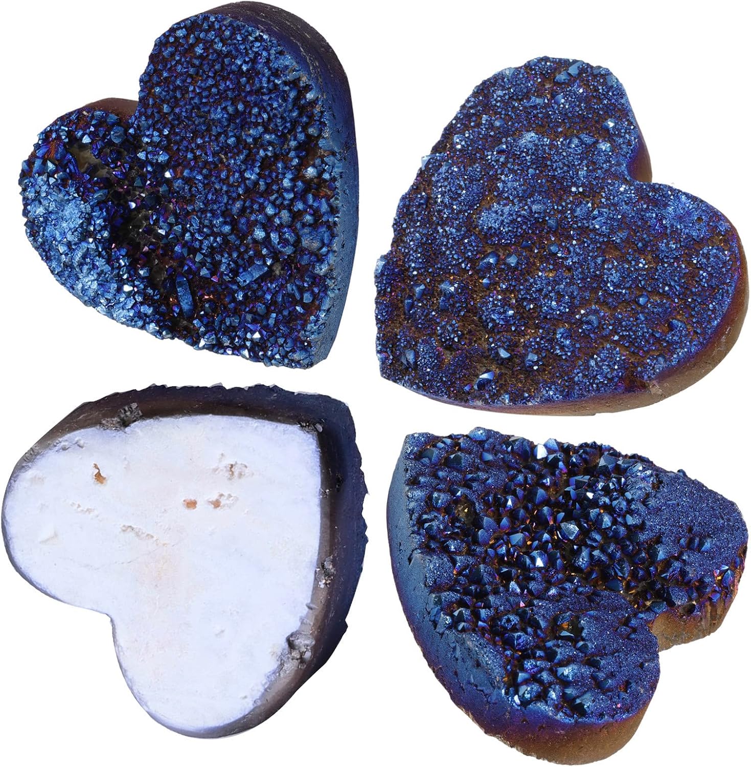 Nupuyai Blue Love Heart Crystal Cluster Quartz Stone, Titanium Coated Rock Crystal Ornament Specimen Good Luck Home Wedding Decor - Image 4