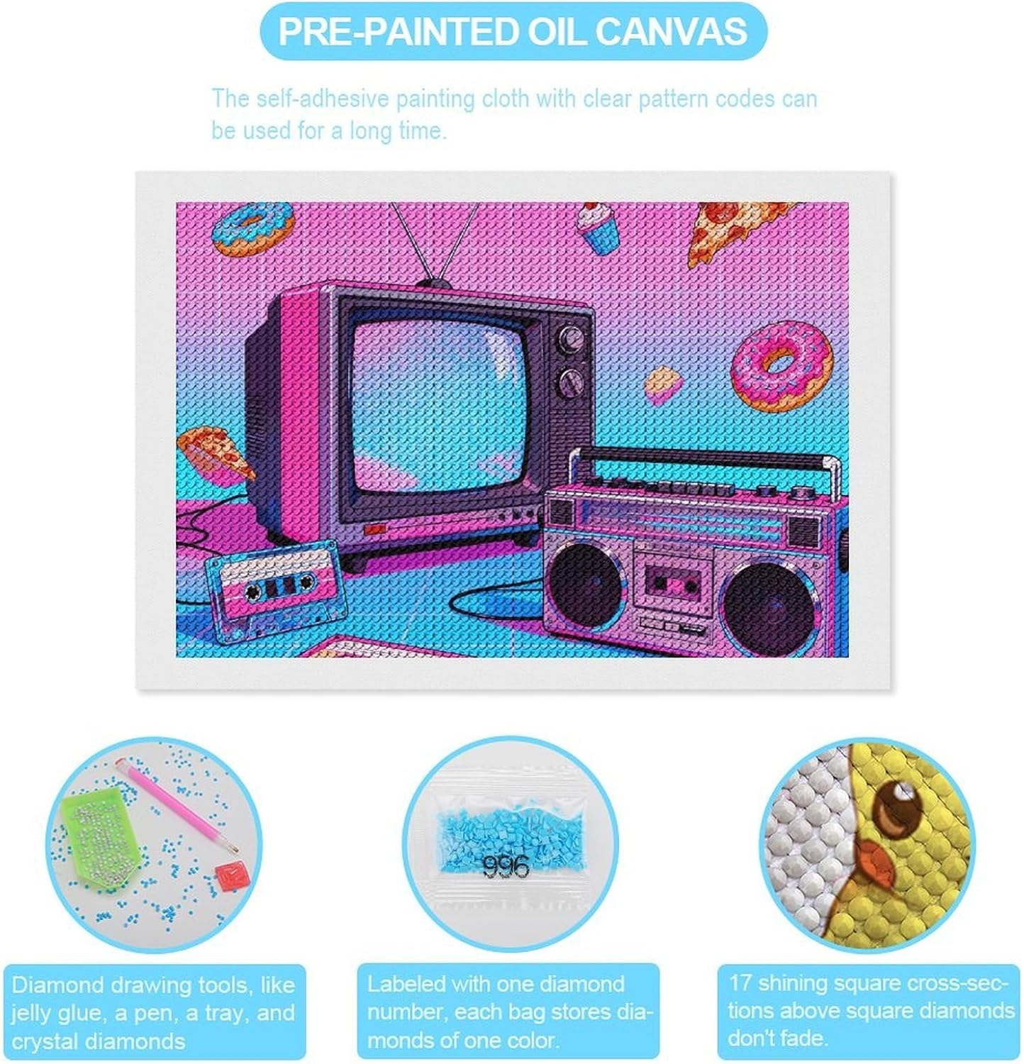 FodPand Retro Gadgets Collage Diamond Painting Kit for Adults 5D DIY Diamond Art with Sparkling Gems Round Drill Complete Set Paintings for Beginners Unique Wall Decor Gift 8"x12" image 3