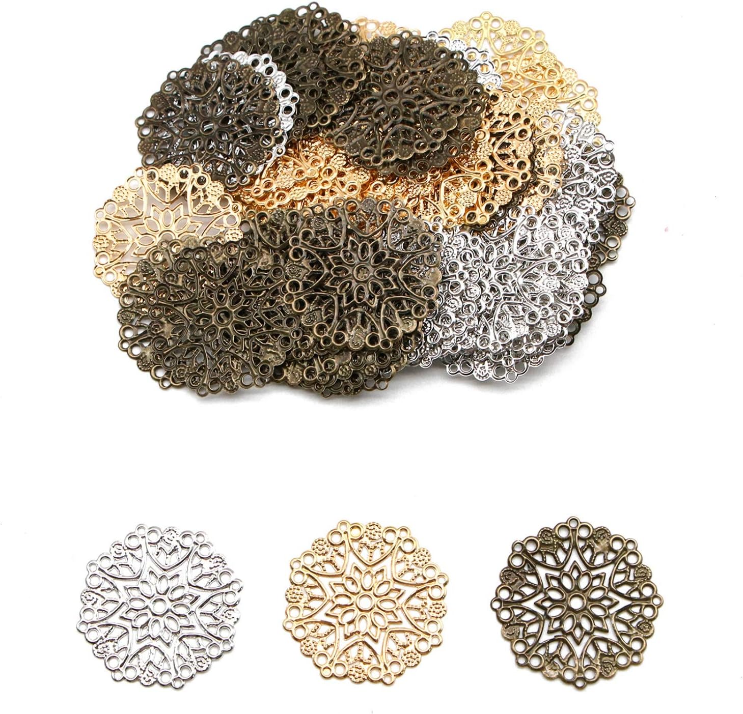 WEFOO 60PCS Filigree Plate Flower Filigree Findings Connectors Charms for Jewelry Findings DIY.