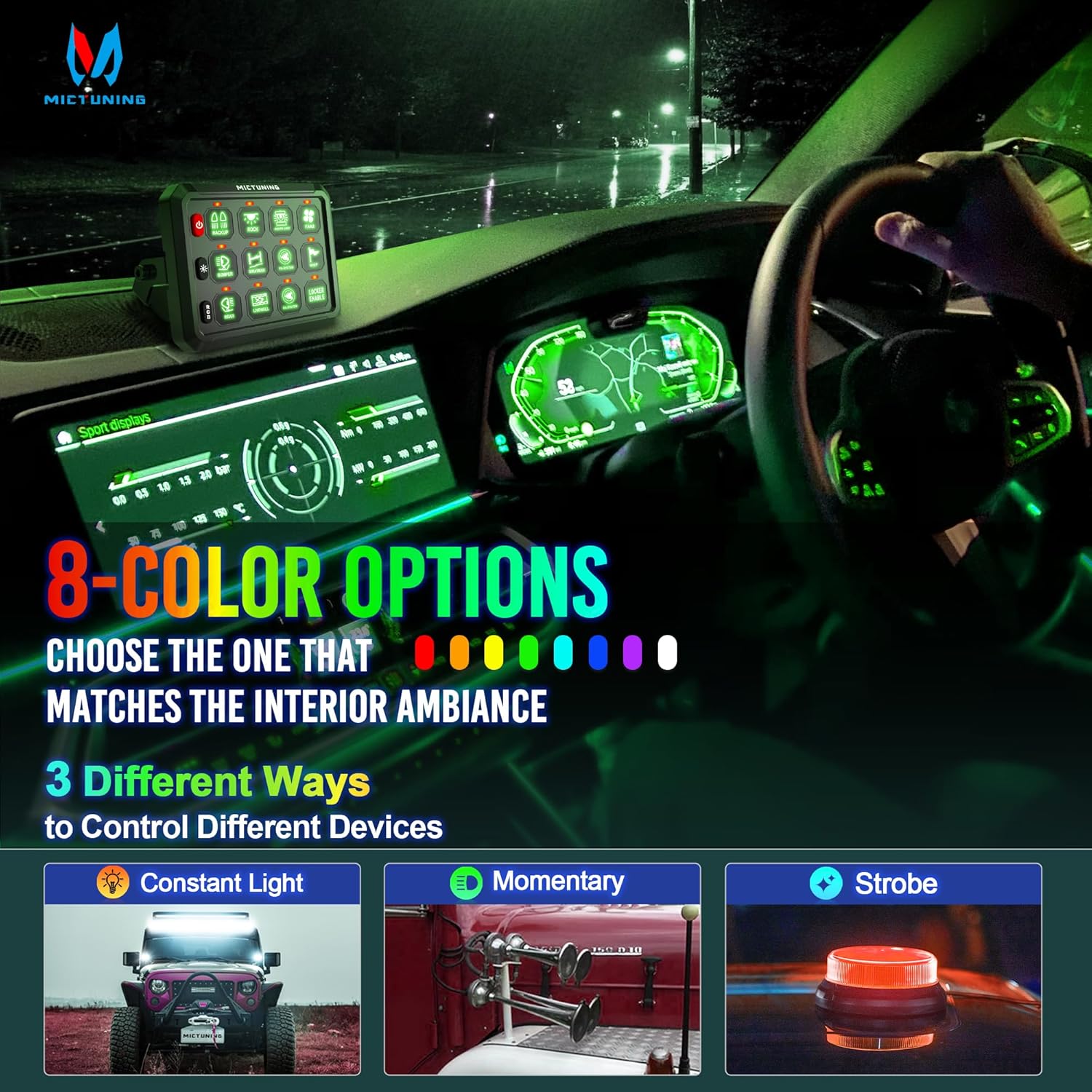 Diagram showing two ways to mount the switch panel and control box, vertically or horizontally.