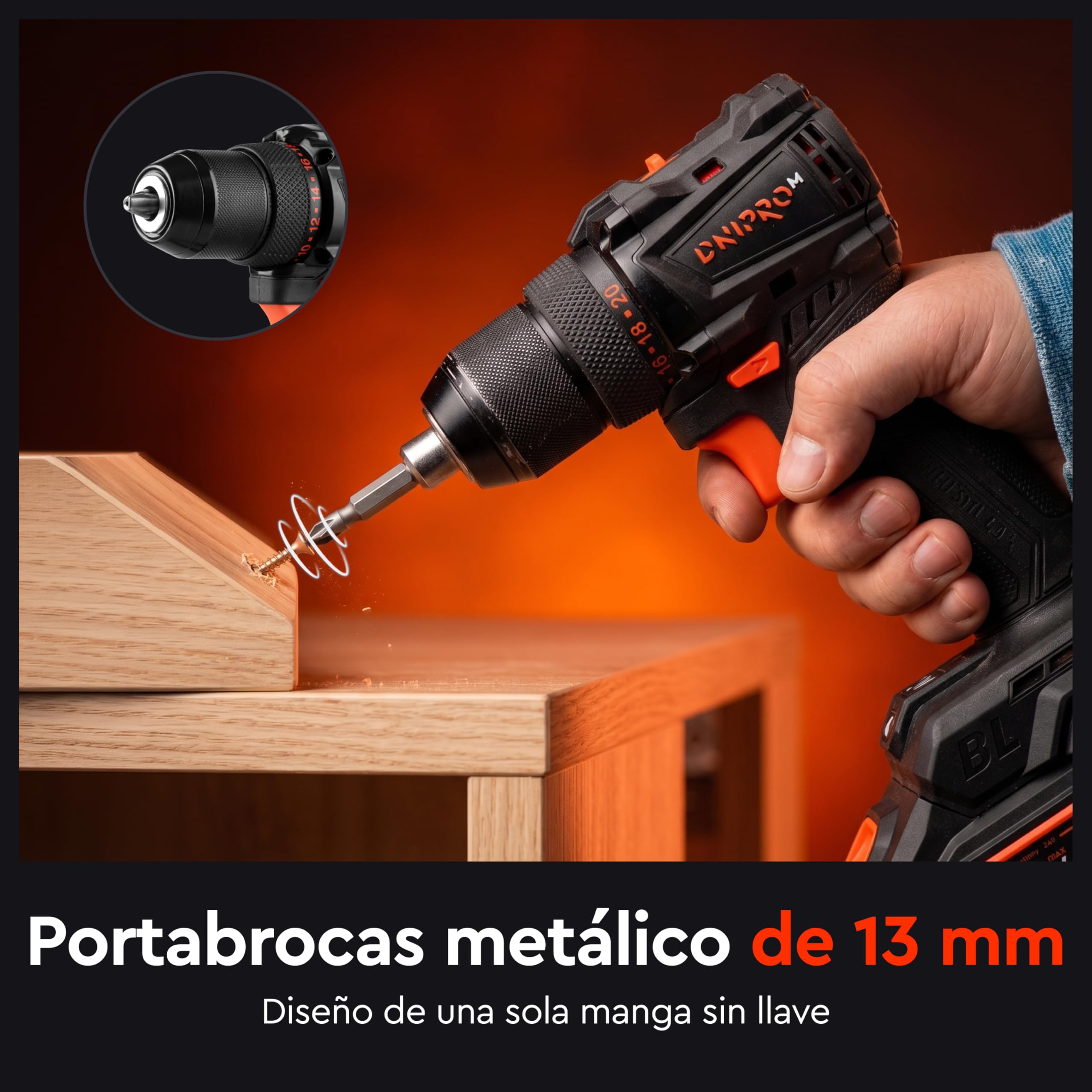 Taladro Atornillador Brushless 20V 50 Nm con Batería 2.0 Ah, Cargador Rápido, Portabrocas Metálico 13 mm y Maletín, Taladro Inalámbrico para Bricolaje – CD-200BC KIT