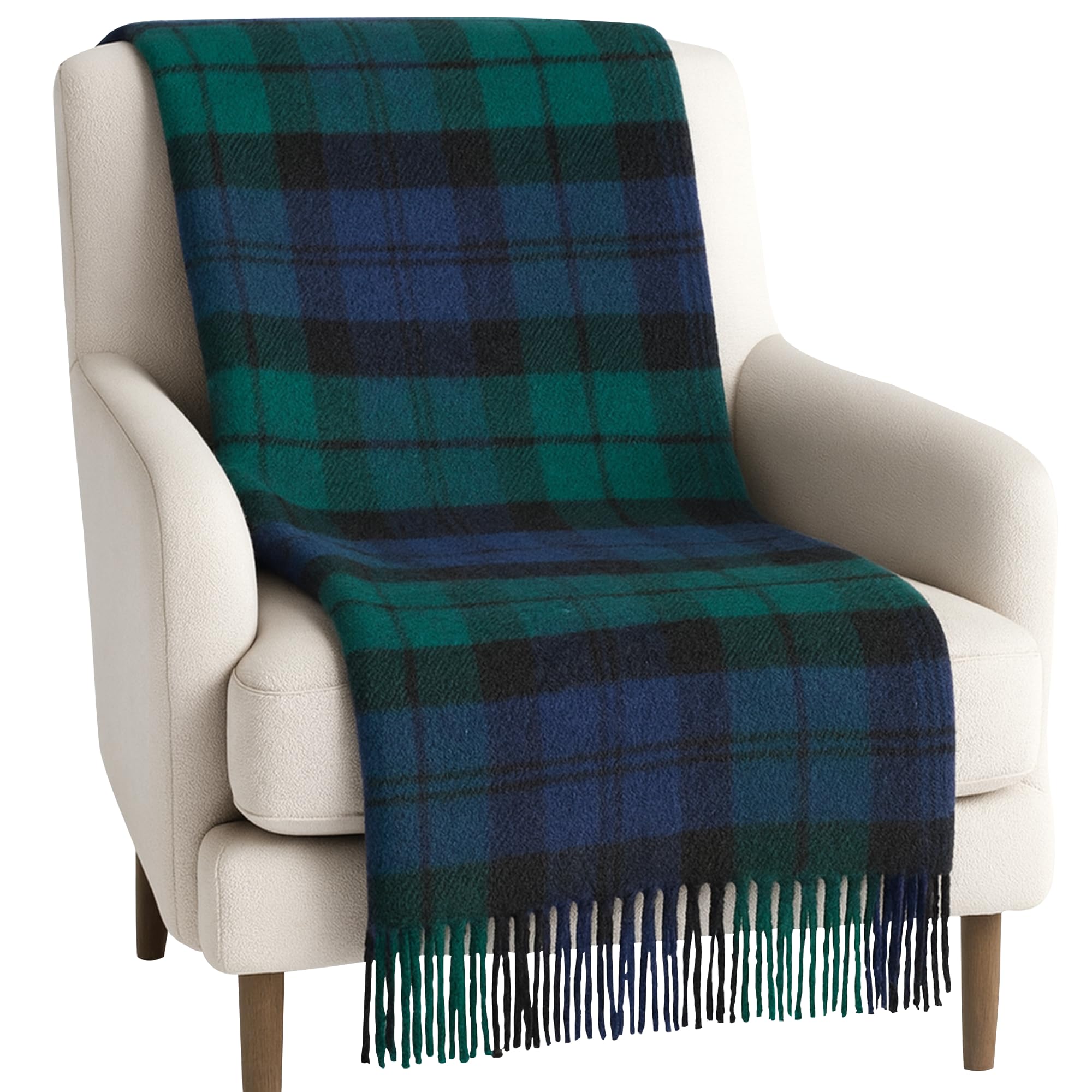 Couverture en Laine Douce à Carreaux Tartan - 185 x 77 cm - Motif Tartan écossais avec Franges - Couverture Chaude pour canapé, Voyage et Voiture pour la fête des mères ou Noël