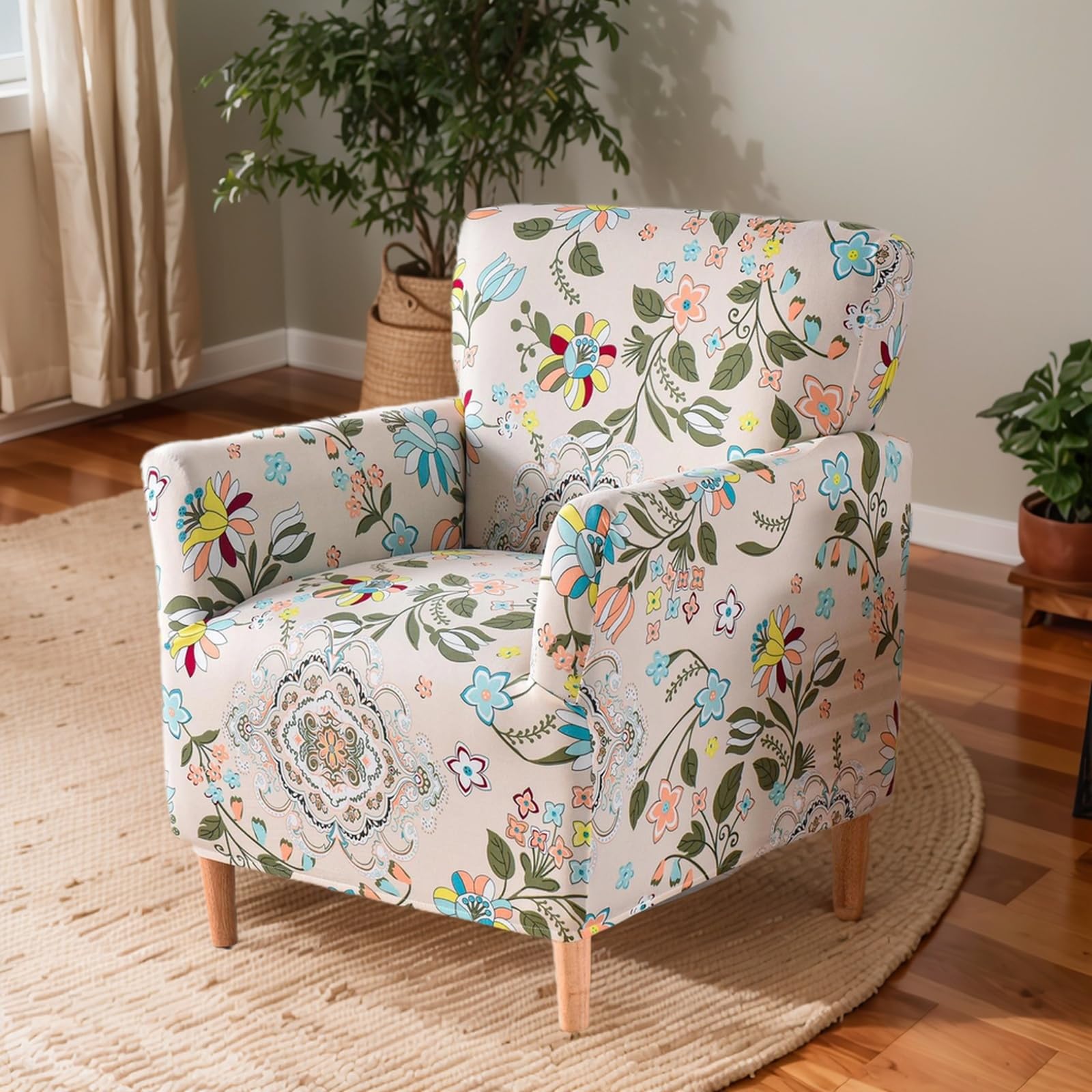 OKYUK Banquet Armchair Slipcovers Printed Chair Slipcovers with Arms 1-Piece Stretch Chair Covers for Living Room Anti Slip Soft Armchair Slipcover (Yellow flower) โ image 1