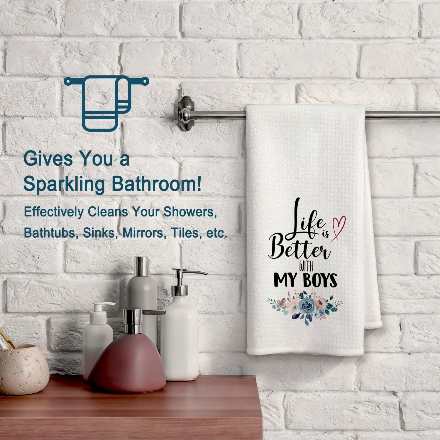 Mother Gifts Kitchen Towels 16x24 Inch,Life is Better with My Boys Hand Dish Towels Decor for Kitchen,Best Boy Mom Gifts - Image 2