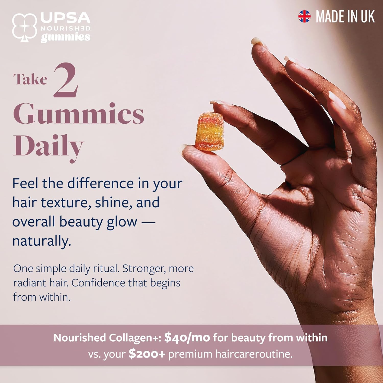 Upsa Nourished Collagen Hair Health 30 Count – Ovoderm® Egg Membrane Complex with Biotin, Zinc & Copper – for Healthy, Shiny & Fuller-Looking Hair – Sugar-Free Vegetarian Capsules