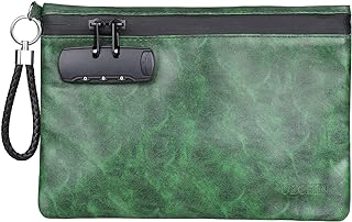 OZCHIN Smell Proof Bag with Combination Lock Certificates Organizer PU Leather Lock Bag Travel Storage Case 10 x 7 inches Great Gifts for Women (Green)