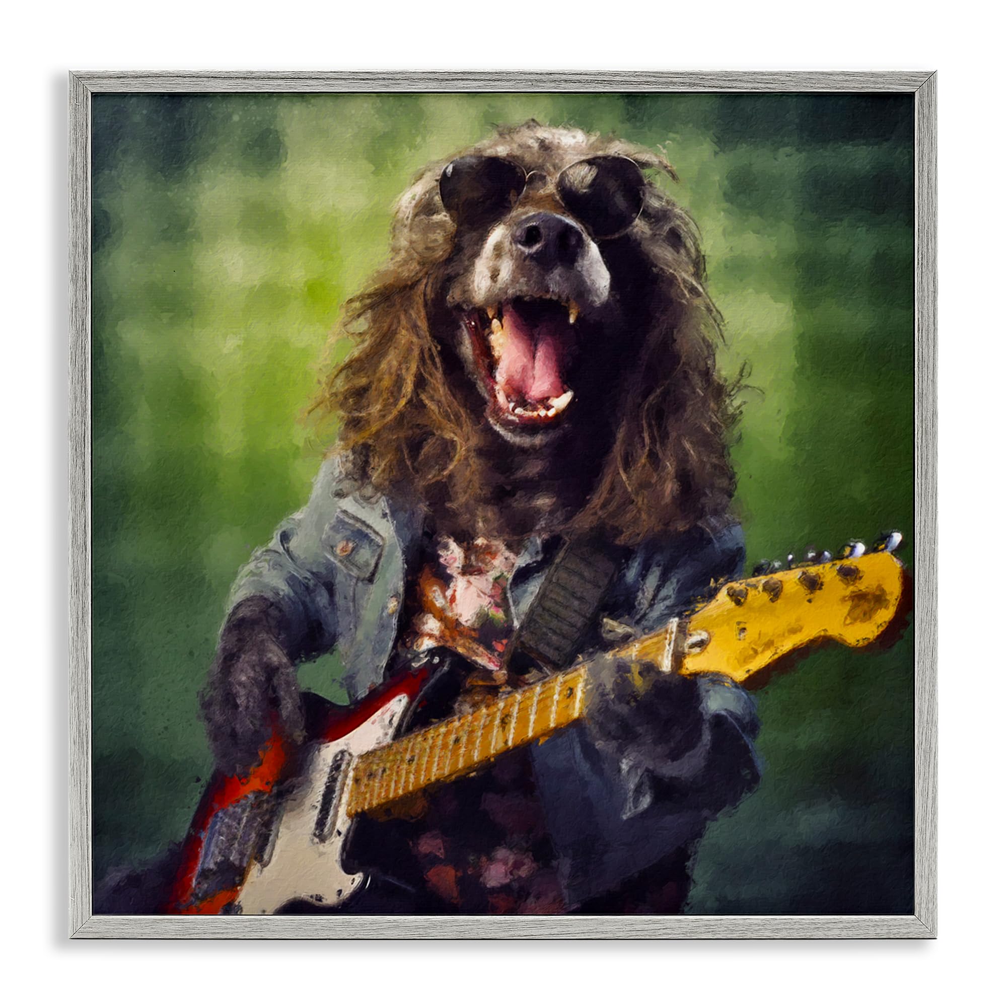 Stupell Industries Musician Mutt Halen White Framed Giclee Art, design by Sean Parnell, 17 x 17