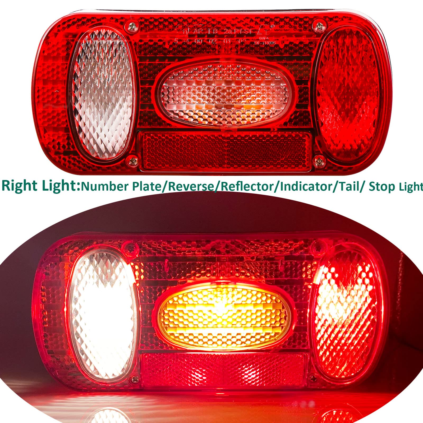 Kit Luci Posteriori per Rimorchio 12v,E4 7Funzioni 2pcs Alogene Fanale Posteriori Rimorchio, Fanali Posteriori 12v con Fendinebbia Luce di Retromarcia Impermeabile Caravan Lampa per Furgoni