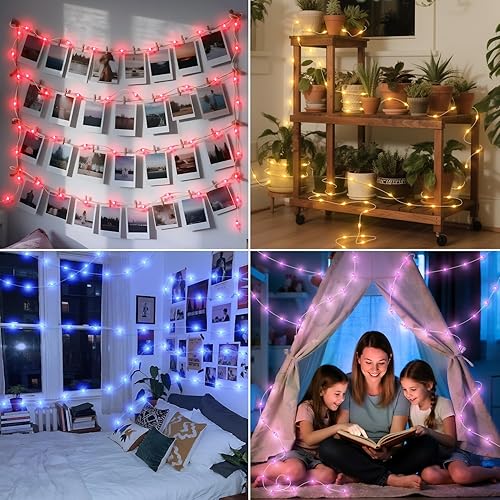 Miniatura 7 de Guirnalda de 80 luces LED de 26.2 pies, funciona con pilas, paquete de 4 luces parpadeantes que cambian de color de 6.56 pies para interiores con