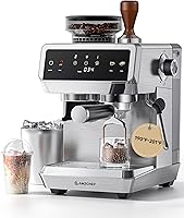 AMZCHEF Espresso Machine with Grinder: 44 Grind Settings, 190-201°F Temp Control, Milk Frother, Touch Screen, Cold Brew - Silver