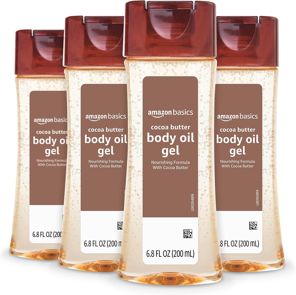 Amazon Basics Body Oil Gel with Cocoa Butter for Very Dry Skin, 6.8 Fl Oz, 4-Pack (Previously Solimo)
