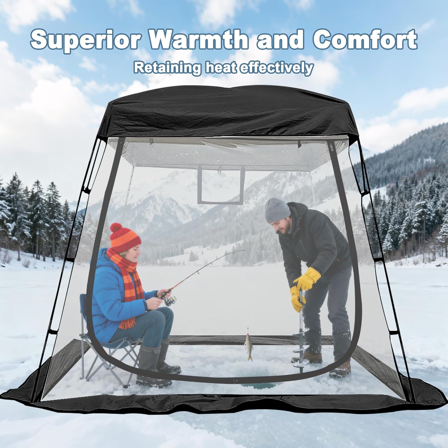 2-3 Person Clear Sport Tent with Extra Rain Cover - Windproof Winter Tent for Ice Fishing, Backyard & Outdoor Sports