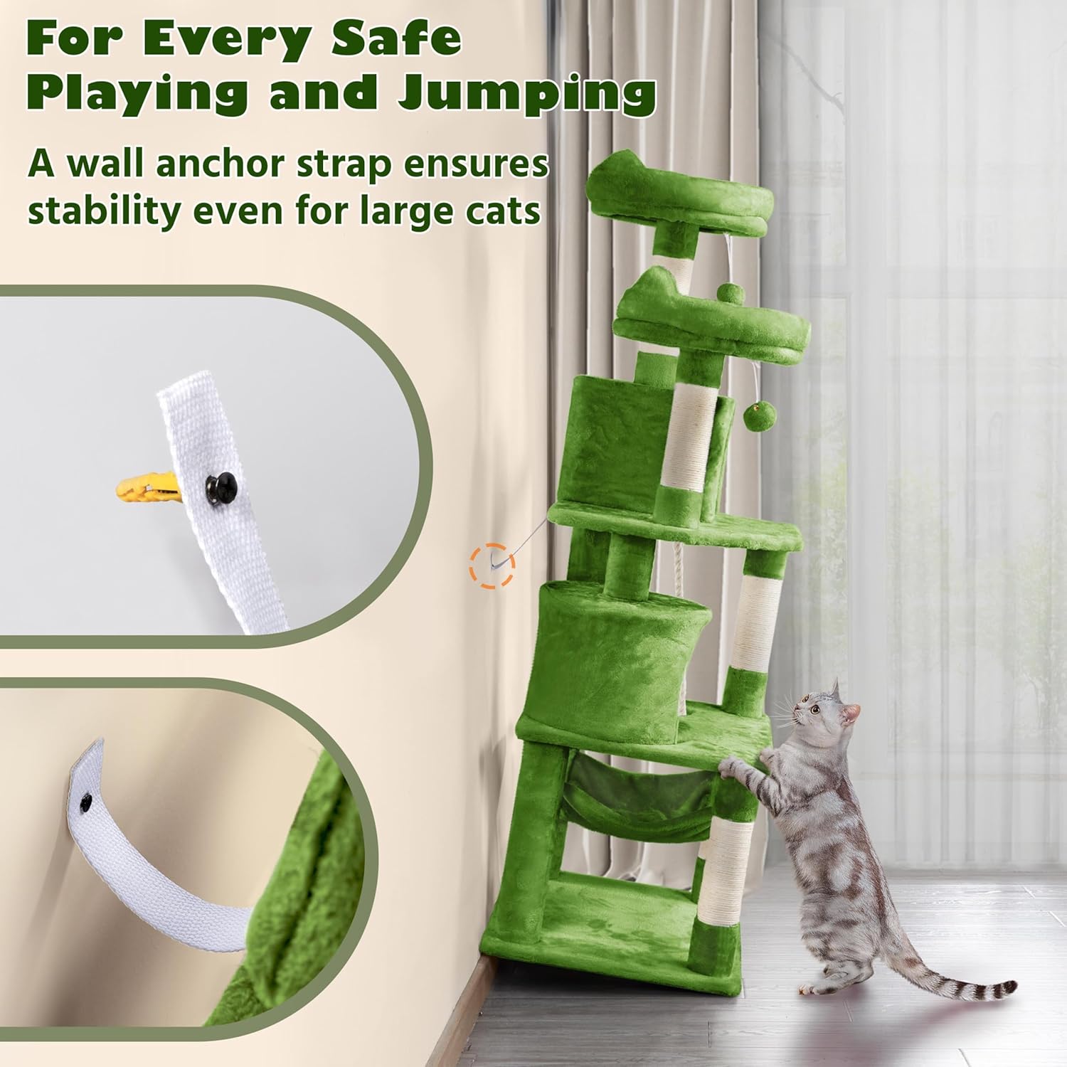 Yaheetech 62.5inches Cat Tree Cat Tower Kitten Condo with Platform & Hammock, Scratching Posts for Kittens Pet Play House with Plush Perch for Indoor Activity Relaxing, Green