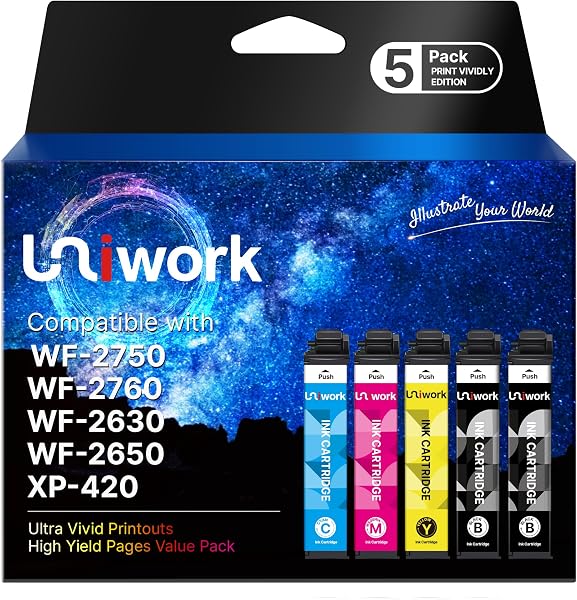 Uniwork Remanufactured Ink Cartridge Replacement for Epson 220 Ink Cartridge Compatible with WF-2750 WF-2760 WF-2630 WF-