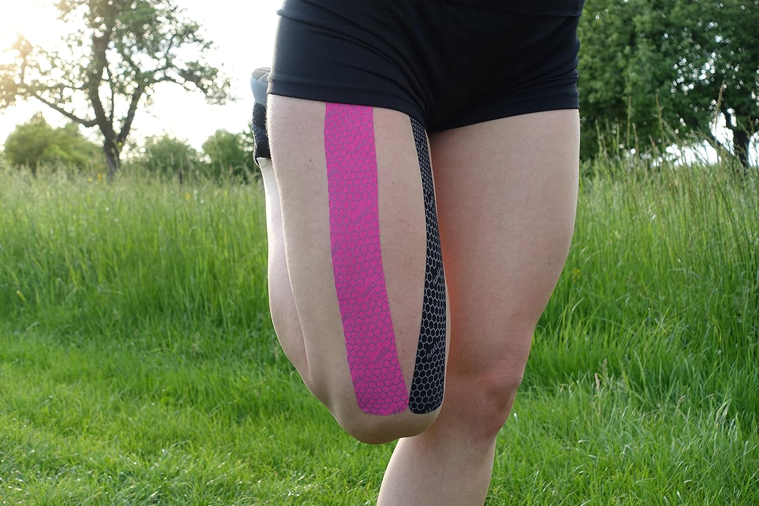 FlexU Kinesiology Tape Pre-Cut Strips 3 Roll Pack – Athletic Tape for Women, Yoga & Plantar Fasciitis Relief – Knee, Arch & Shoulder Support – Waterproof