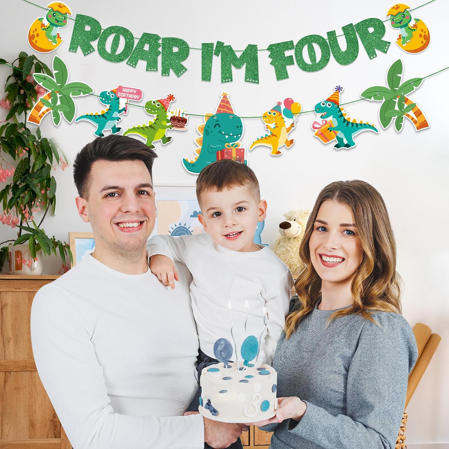 Roar Im 4 Birthday Banner- Dinosaur Birthday Banner for Boy, 4th Dinosaur Happy Birthday Banner, four Dinosaur Birthday Decorations, fourth Dinosaur Party Favors for 4th Boy Baby Shower