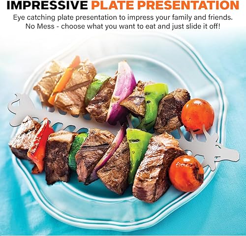 Miniatura 6 de Proud Grill Slide & Serve BBQ - Juego de 2 brochetas reutilizables de acero inoxidable  Ideal para asar shish Kabobs  Uso para carne de res, cerdo,