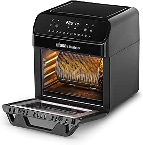 Ufesa Magister Heissluftfritteuse XXL, Airfryer 12 L, 12 Programme, 200ºC Temperatur, Digitaler Touchscreen, 6 Zubehör Mit Drehspieß, 1850 W, BPAfrei, Amazon-Exklusiv, Black