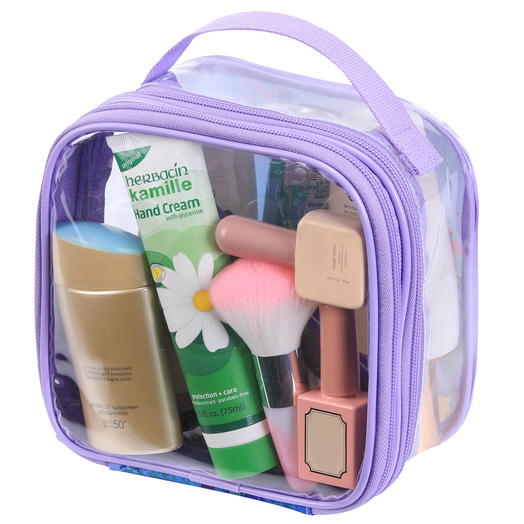 BORMELUN TSA clear toiletry bag airport approved see through pvc plastic pouch transparent makeup carry on with handle(purple)