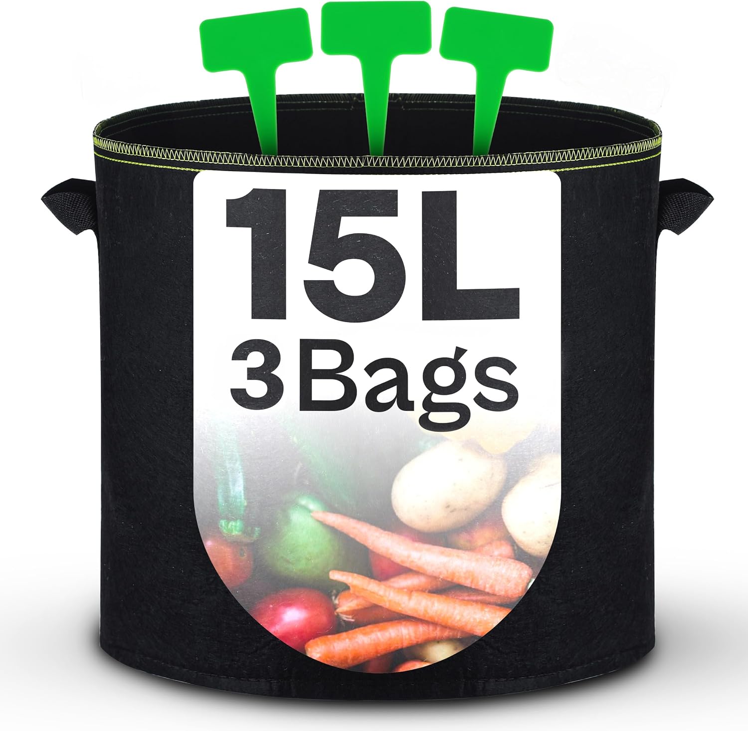 Plant Bags with Handle 15L – 3 Plant Grow Bags with Handle and Labeling – For Herbs, Flowers and Strawberries