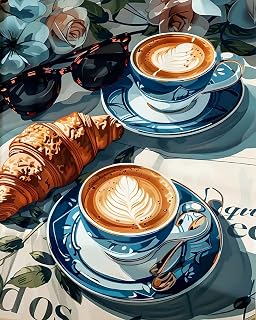 MJPHXMY Coffee Croissant Paint by Numbers Kit for Adults, Croissant Paint by Number on Canvas Without Frame, DIY Sunglasses Oil Painting for Present Home Wall Decor (16x20 inch)