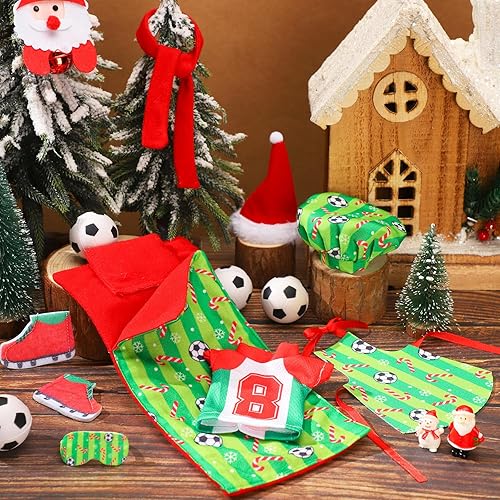 Miniatura 6 de 11 piezas de saco de dormir accesorio de Navidad para muñeca elfo, incluye muñeca de Navidad, saco de dormir, albornoz, delantal, sombrero de chef,