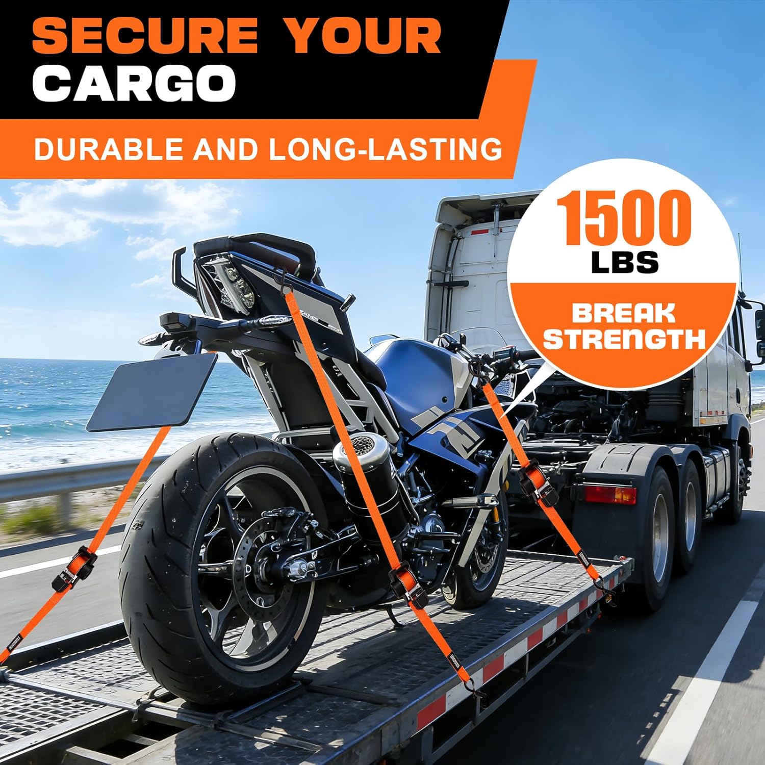 4 Pack Retractable Ratchet Straps With S Hooks, 1 Inch x 12 Feet(1500LBS Break Strength) Heavy Duty Auto Self Retracting Tie Down Straps For Truck, Cargo Trailer, Motorcycle, ATV, UTV & More -Orange