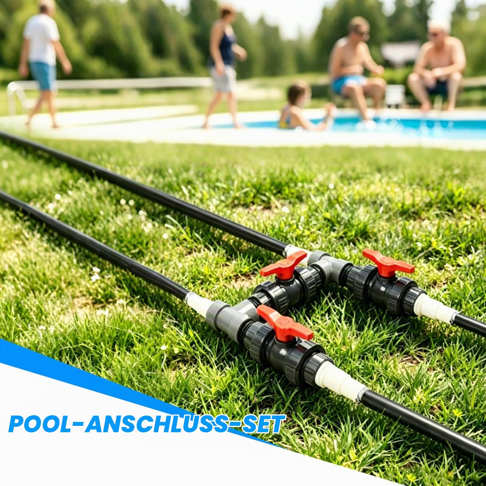 Bypass Pool Set 50mm für Wärmepumpe, Pool Bypass Set mit 32mm & 38mm Schläuchen, 3 Kugelhähne, T-Stücke & Edelstahlklemmen – Optimiert Wasserfluss für Solarheizung