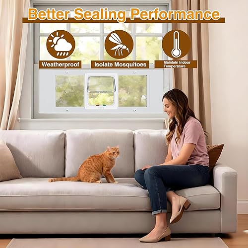 Miniatura 7 de Puerta de gato para ventana, altura 13.3 pulgadas, ancho ajustable 32.5-38 pulgadas, inserto de puerta de mascota para gatos y perros pequeños con 4