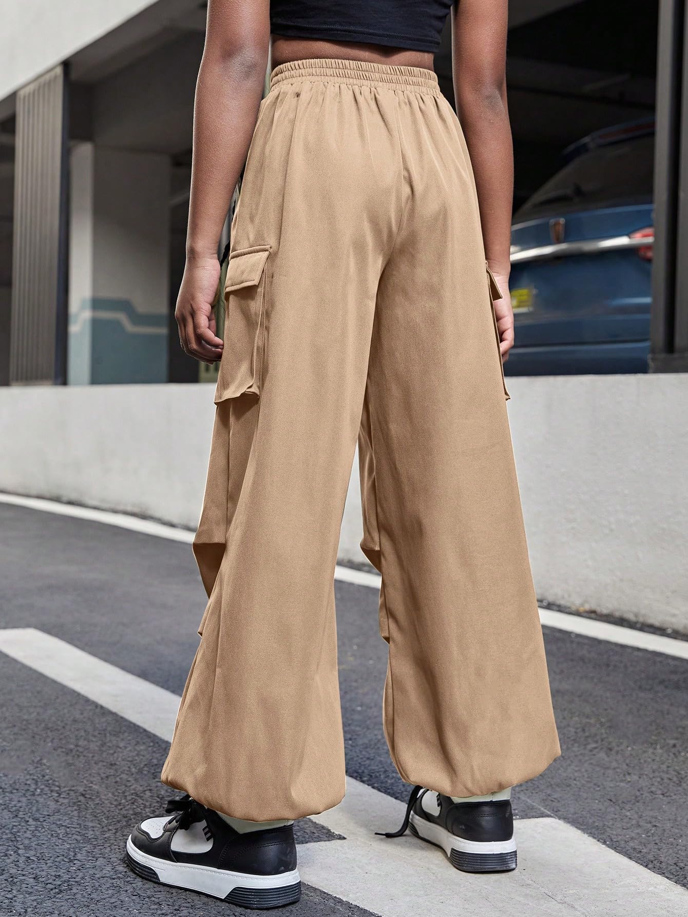 OYOANGLE Girl's Y2K Cargo Pants Elastic Waist Jogger Pants Trousers with Pocket