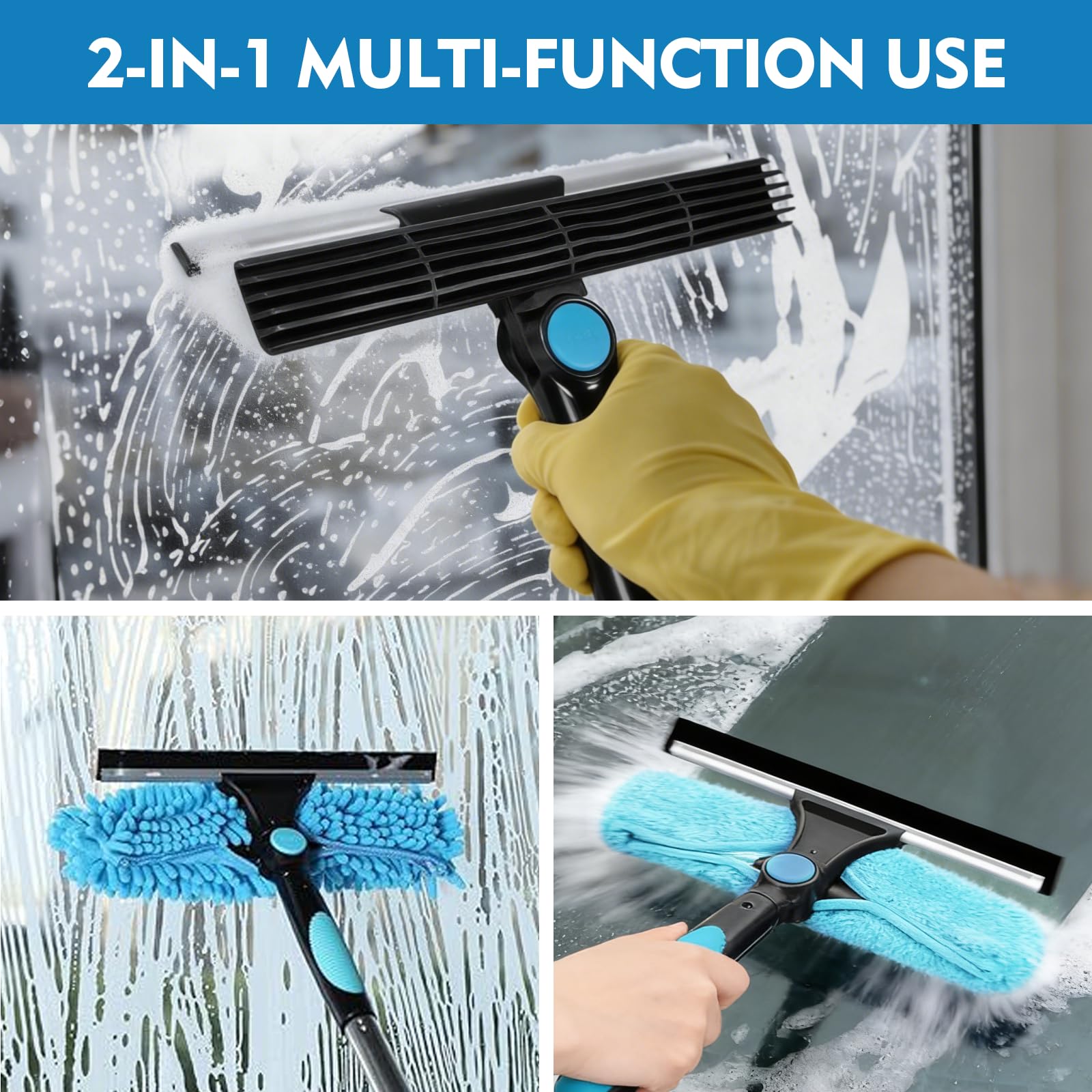 Limpiacristales Telescopico, 10 Palos, 0,13-4 m, Cabezal Giratorio 180°, Paños Repuesto, Chenilla y Cepillo, para Techos Terrazas, Invernaderos, Claraboyas, Grandes Superficies Acristaladas - 5