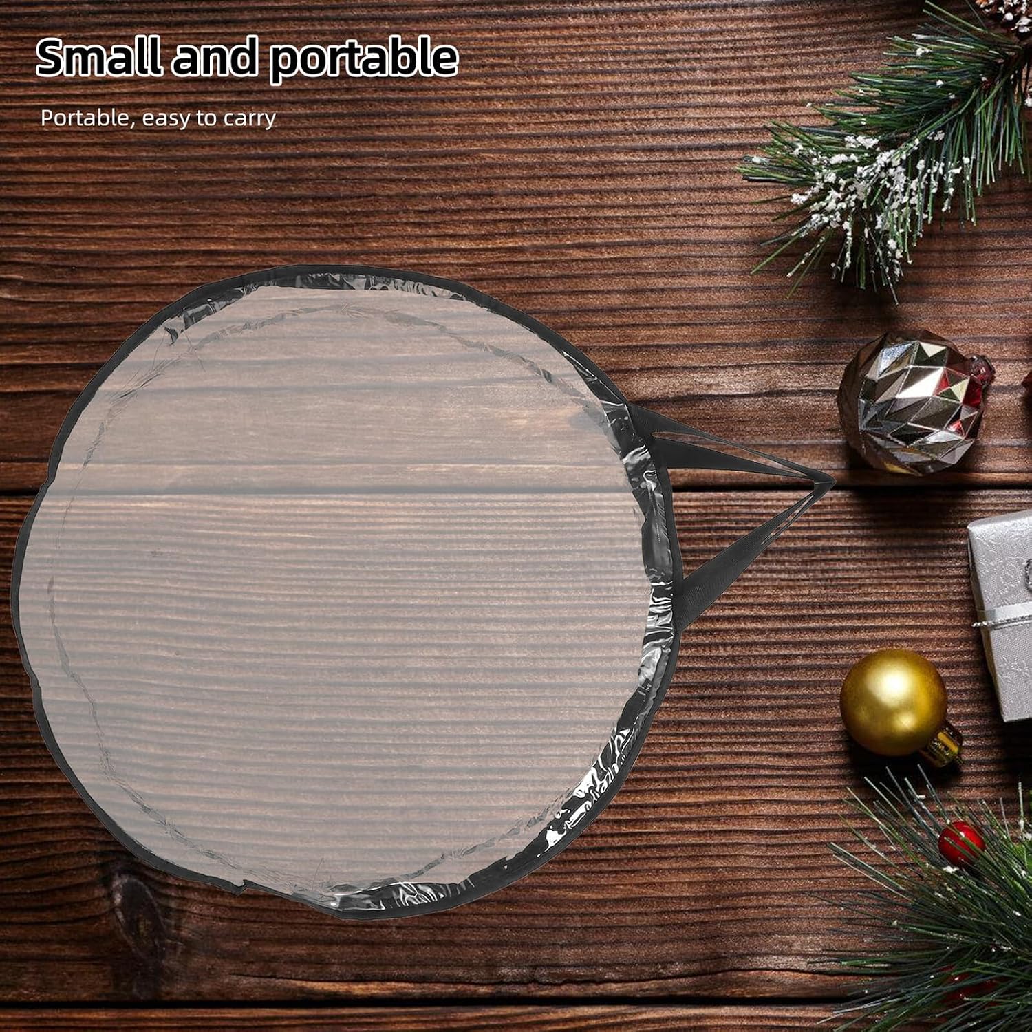 Christmas Wreath Storage Bag 60cm Diameter Round Plastic Organizer with Black Edge for Holiday Decoration Storage and Space-Saving
