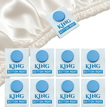XMJY King Bed Sheet Labels, 8 Pcs Snap-On Tags for Easy Bed Making, Machine Washable Sheet Labels for Size Identification
