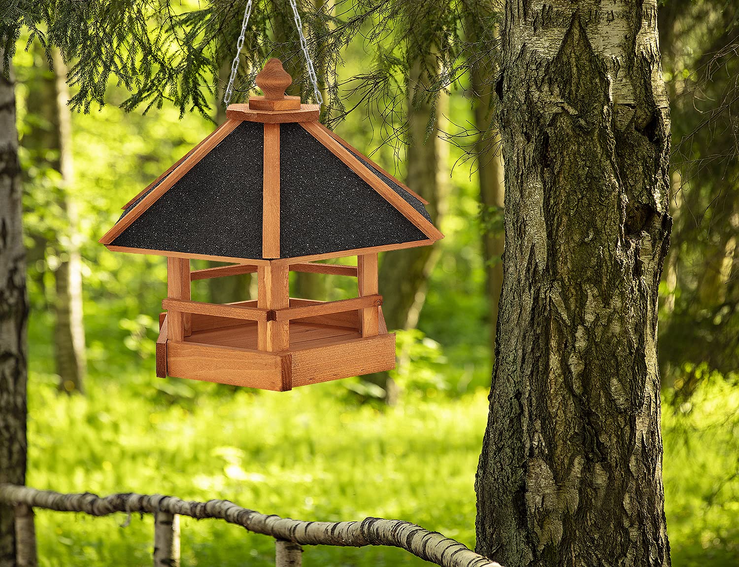 Vogel Futter Haus Futterstelle Sechseck aus Holz Vogelhaus zum Hängen