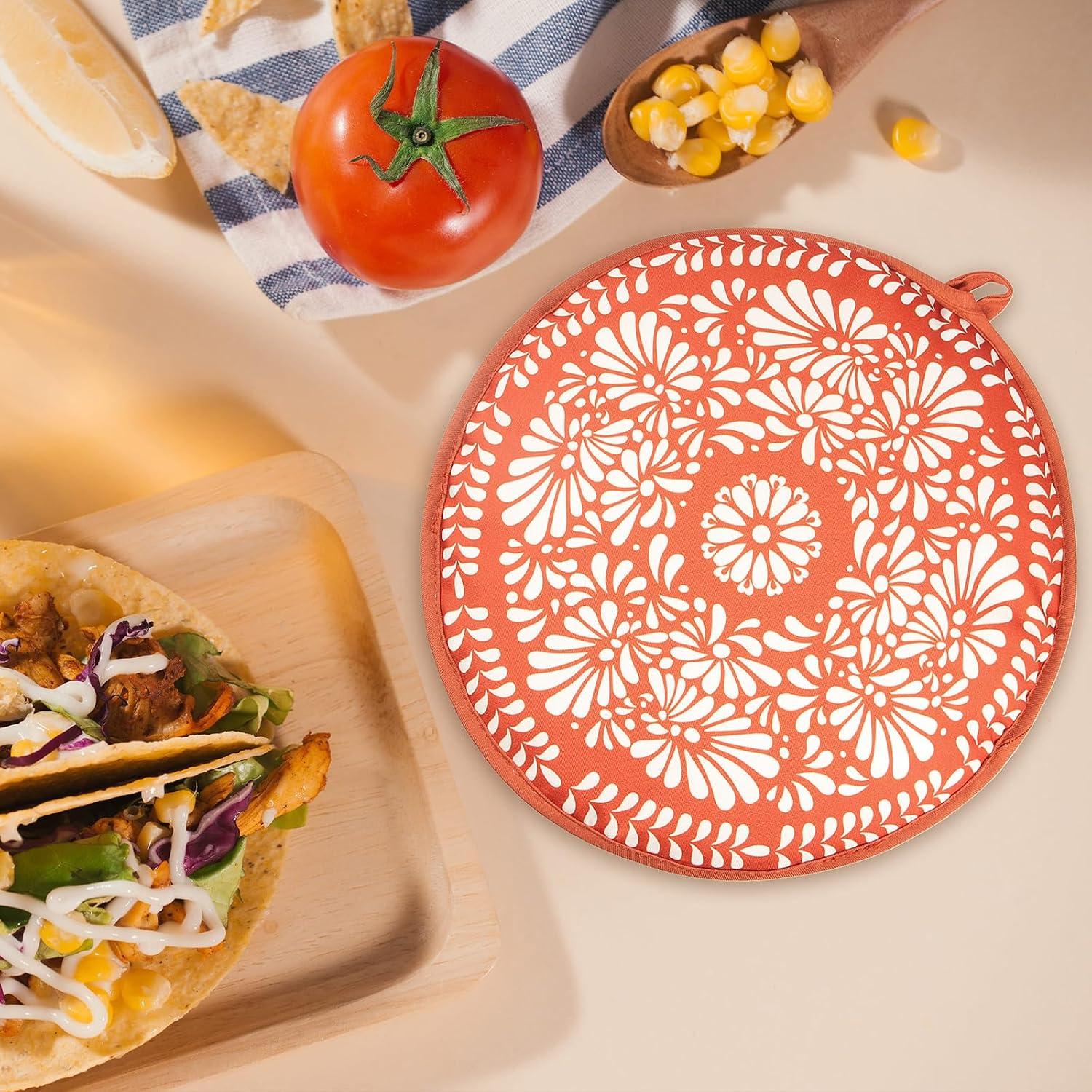 Tortilla Warmer Pouch 2 Pcs,12 Inch Mexican Insulated Cloth Pouch for Tortillas, Tacos, Naan, and Pizza Rolls, Microwavable Fabric Bag Keeps Food Warm