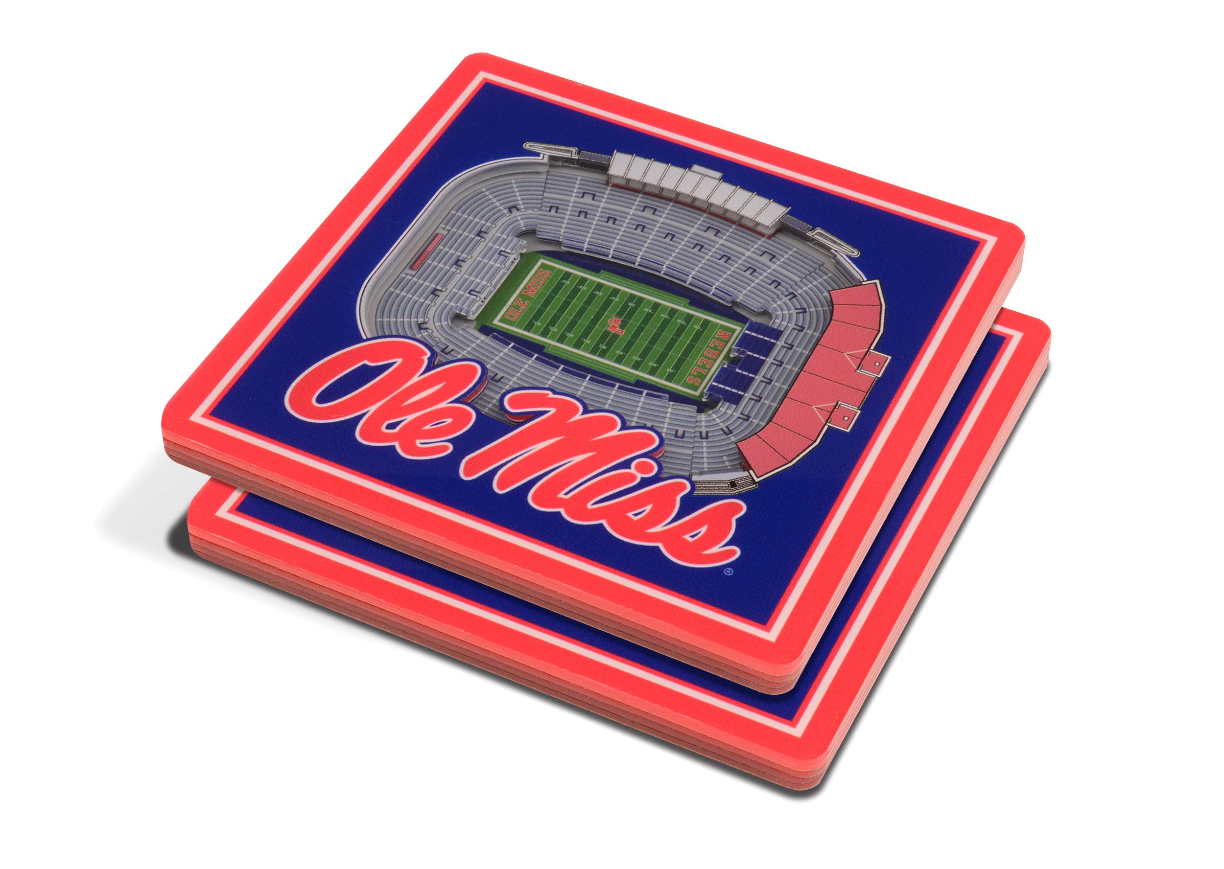YouTheFan NCAA Mississippi Rebels 3D StadiumView Coasters - Vaught Hemingway Stadium, Team Colors, 4 Inches x 4 Inches