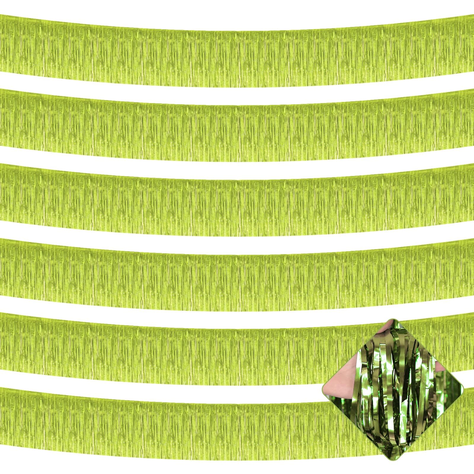 6 Pack 10 Feet Foil Fringe Garland Metallic Tinsel Streamers Banner Wall Hanging Curtain Backdrop for Parade Floats, Wedding, Birthday, St Patrick Day, Valentine's Day Party Decorations(Light Green)