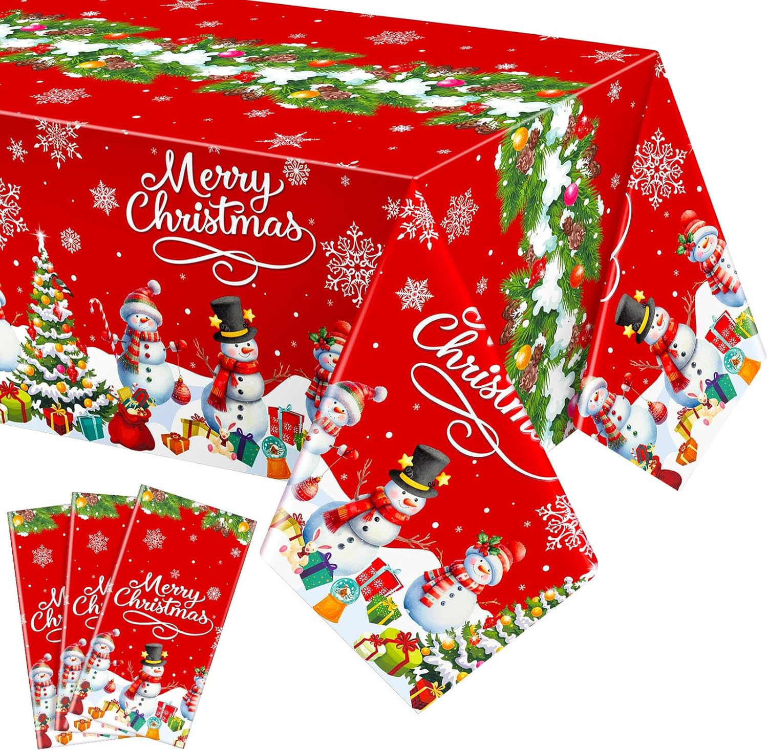 Remagr 3 Pcs Christmas Tablecloth Disposable Xmas Table