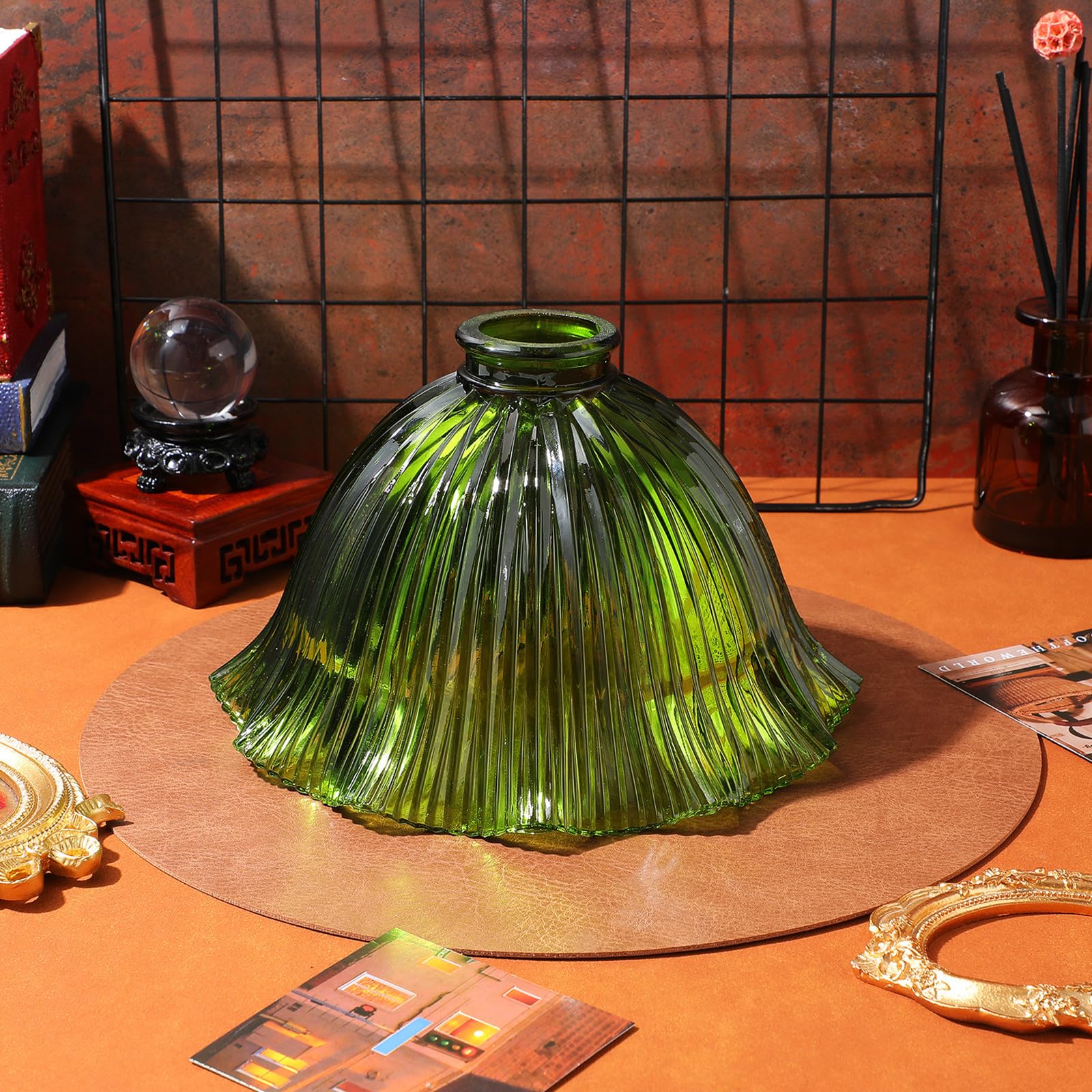 KICHOUSE Paralume in Vetro Verde Vintage per Lampadario Sospensione Design Semplice e Funzione di Attenuazione Luce, Facile da Rimuovere per Soggiorno o Cucina
