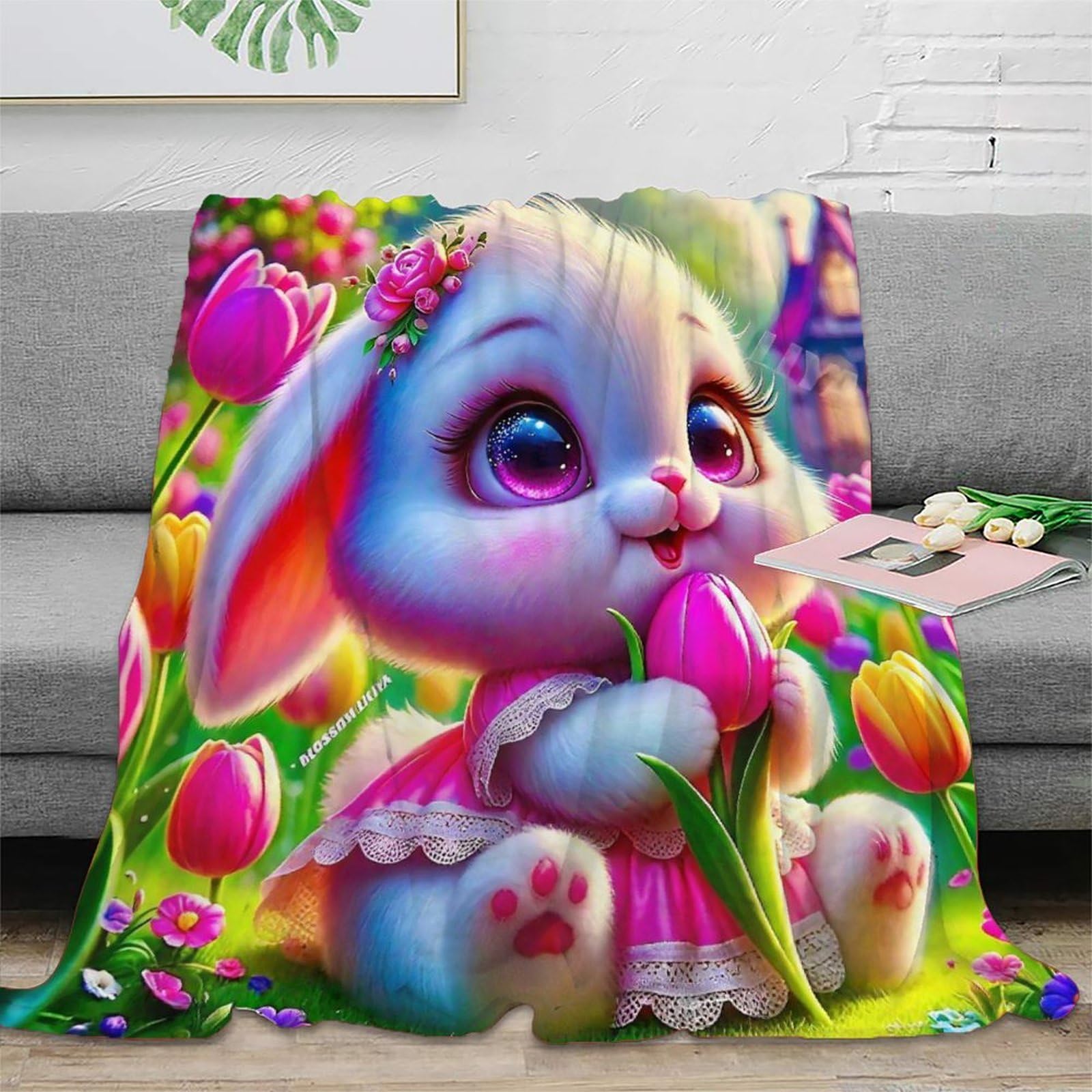 Couverture lapin 3D en microfibre premium jeté de lit doux et chaud haute densité