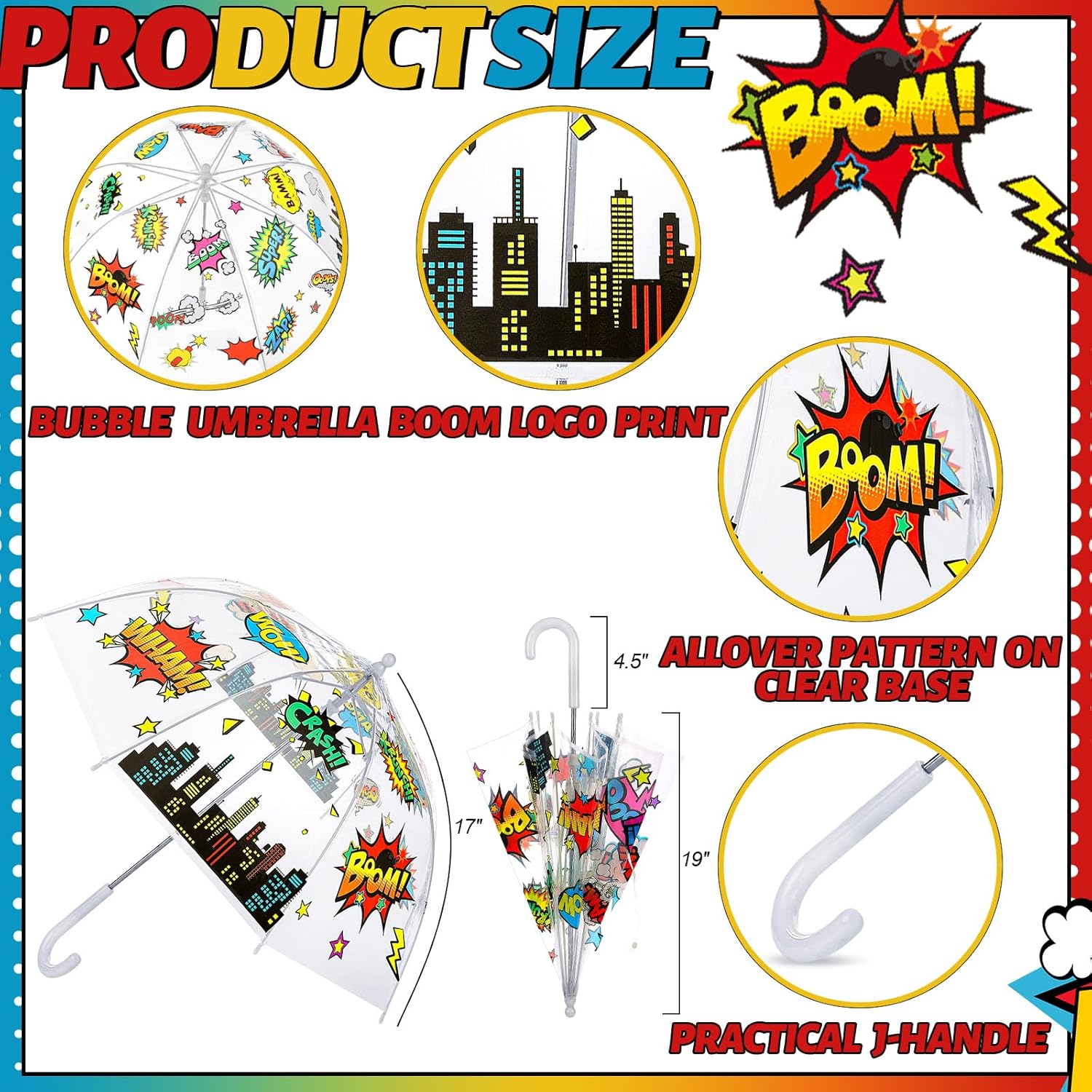 Kids Umbrella for Boys Girls Hero Clear Bubble Umbrellas with an Easy Grip Curved Handle Transparent Dome Safety Windproof for Hero Party Favors Birthday Rewards Supplies