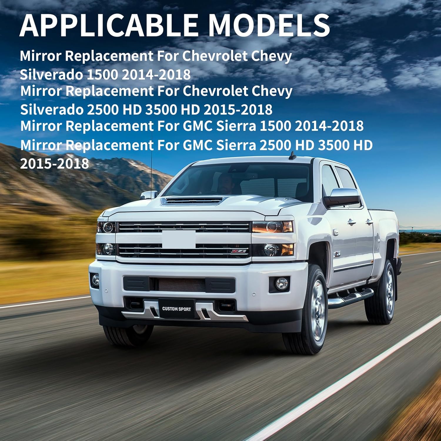 Driver Side Mirror Replacement for Chevrolet Silverado 1500 2500 3500 HD & GMC Sierra 1500 2500 3500 HD - Left Side Mirror Glass, Rear View Mirrors Glass with Heated & Signal Light