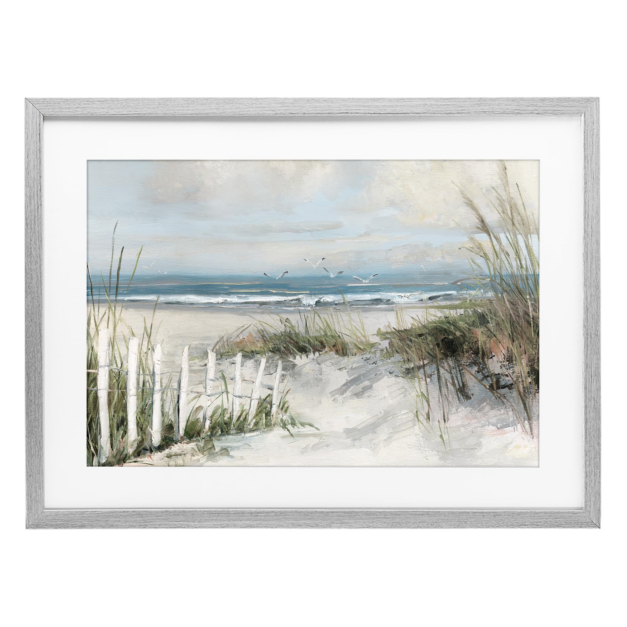 Stupell Industries Farmhouse Gray (Textured) Dunes With Weathered Fence Coastal, 17 X 23 Inch Framed Print Under Glass