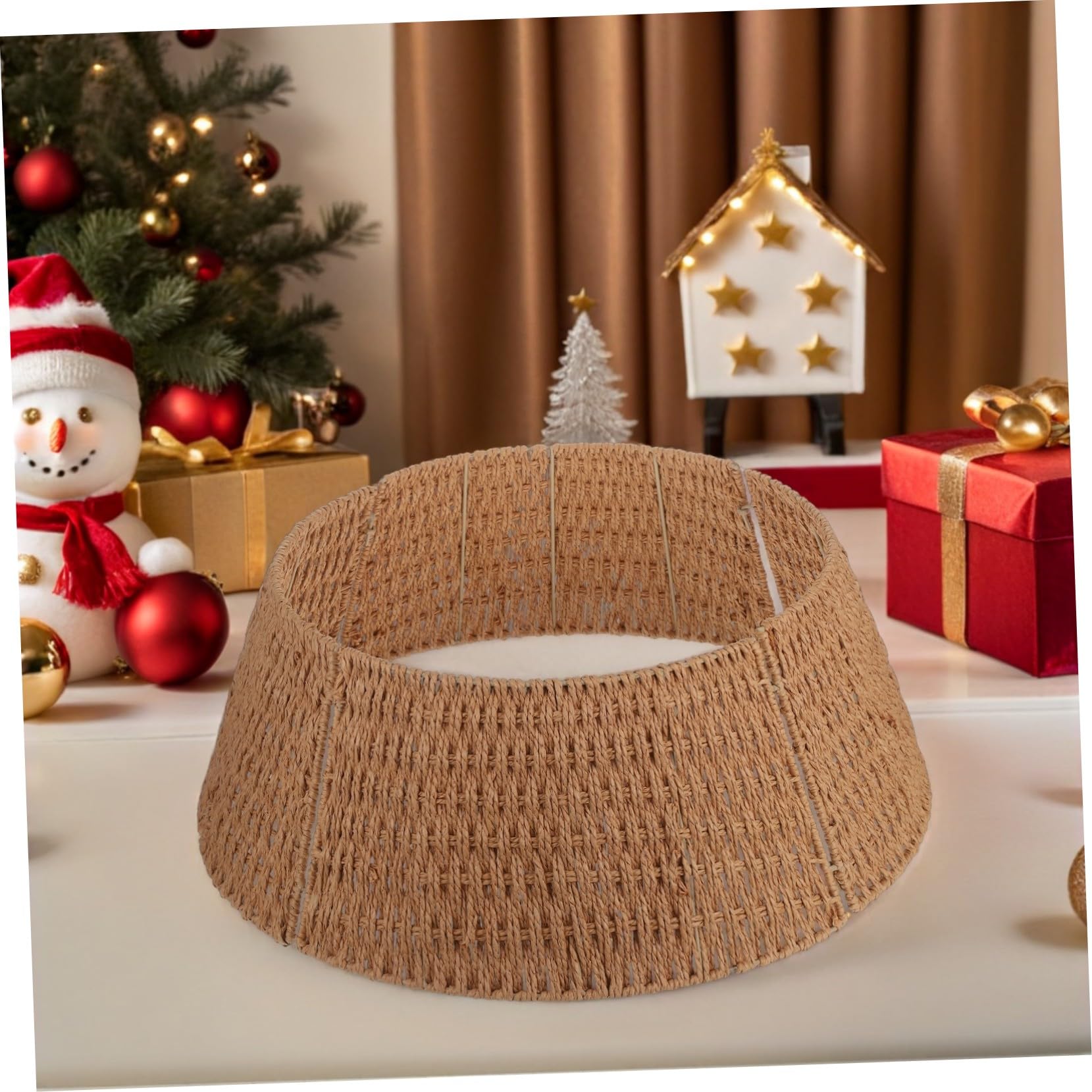 TOYANDONA Collare per Base Albero di Natale in Carta Tessuta Removibile Copertura Elegante per Alberi Artificiali Decorazione Natalizia Chic e Facile da Montare