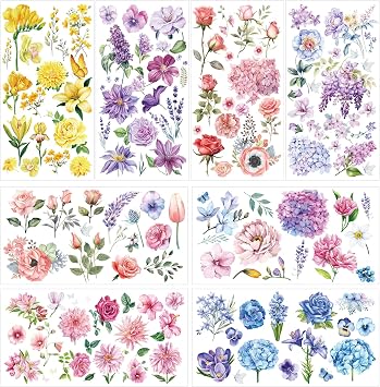 Rub on Transfers for Furniture Crafts Stickers - 8 Sheets Floral Rub on Transfer Stickers Furniture Crafts Flower Leaf Decals for Wood Scrapbook Doors Window DIY Home Office Decor 11.41 x 5.9 Inch