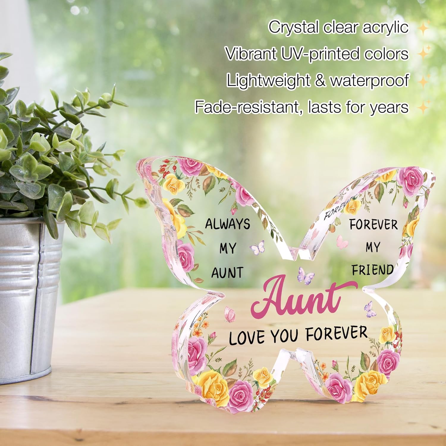 Aunt Auntie Gifts for Women from Nephew Niece Great Best Aunt Ever Gift Ideas Decorative Butterfly Shaped Acrylic Block Plaque Unique Birthday Valentines Day Mothers Day Christmas Gifts - Image 5