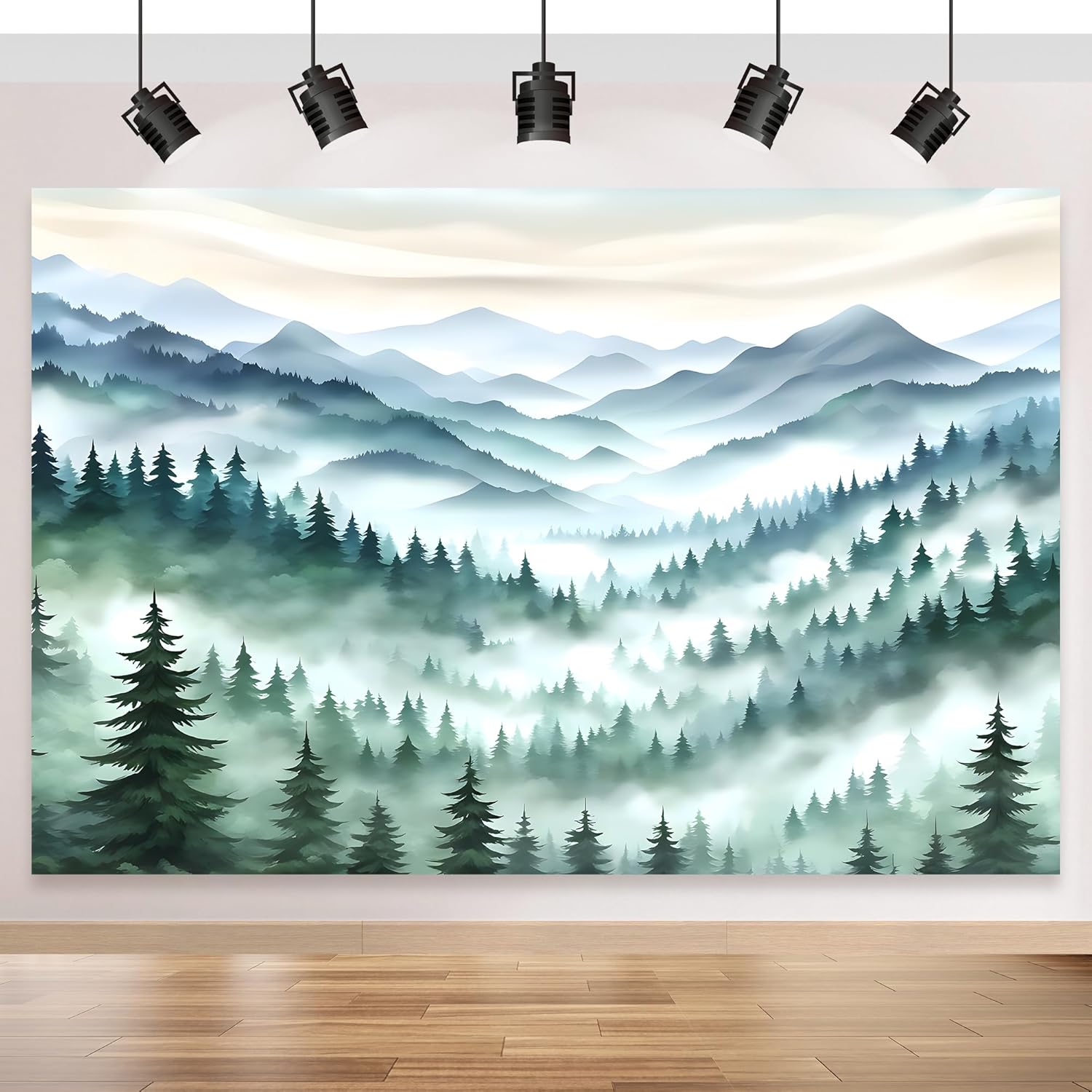 Mountain Forest Backdrop, Misty Nature Green Tree Landscape Tapestry, Watercolor Landscape Backdrop for Bedroom Living Room Decor (Landscape-1, 48×36in) Landscape-1 48×36in