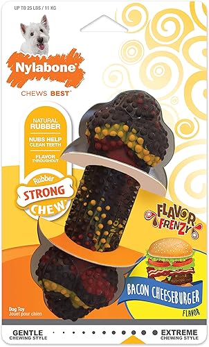 Miniatura 7 de Nylabone Flavor Frenzy Juguete para morder para perros con sabor a hamburguesa con queso y tocino, S
