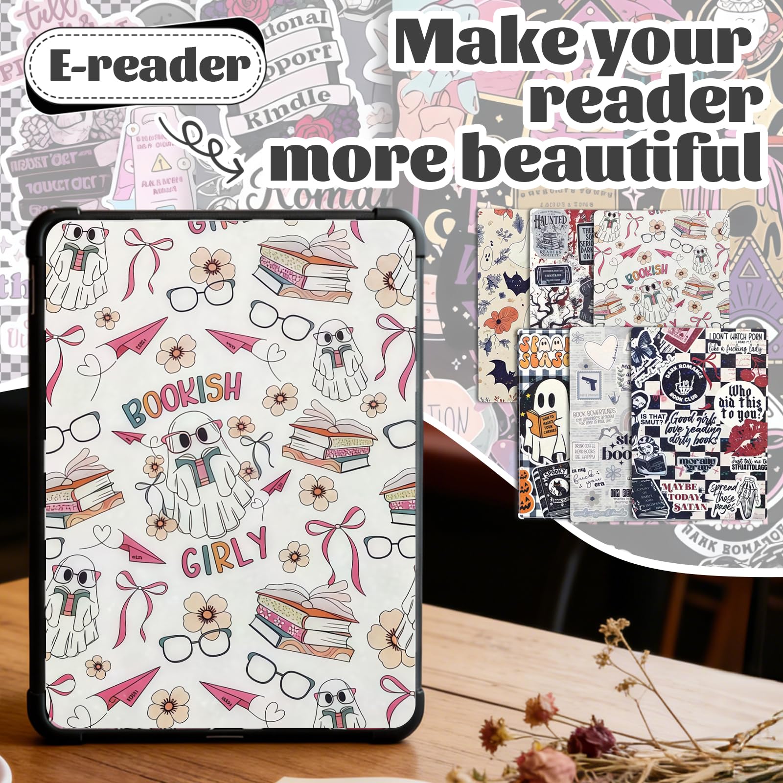 6 PCS 17 cm x 12 cm Clear Back Insert Compatible with Kindle Paper White 11th to 12th Generation Soft Silicone Beaded Strap Charm Accessory for Kindle — view 4