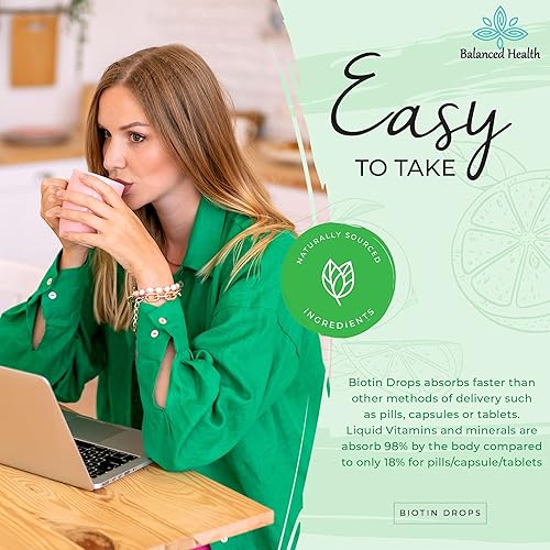 Miniatura 4 de Gotas de biotina - 120 porciones, 2 onzas, sabor a limón, promueve la salud del cabello, la piel y las uñas